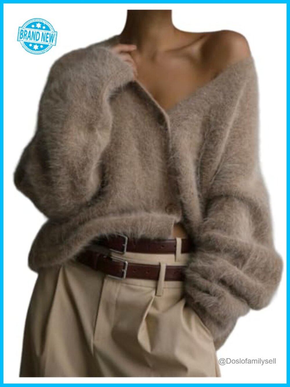 Women's Fuzzy Cardigan Sweater V-Neck Long Sleeve Button Down Coat